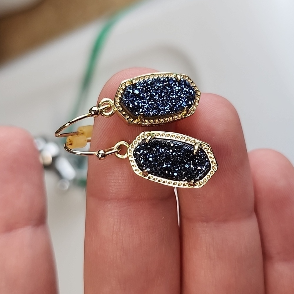 Lee Navy Blue drusy drop earings Kendra Scott